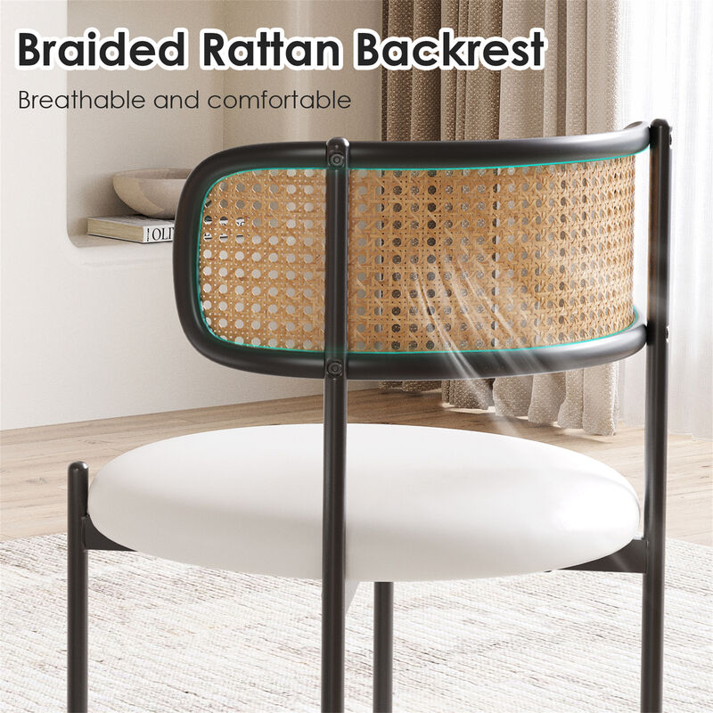 PU Leather Upholstered Seat Rattan Backrest Dining Chairs Set of 4 image number 4