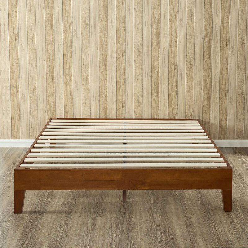 QuikFurn Full size Low Profile Platform Bed Frame in Cherry Wood Finish