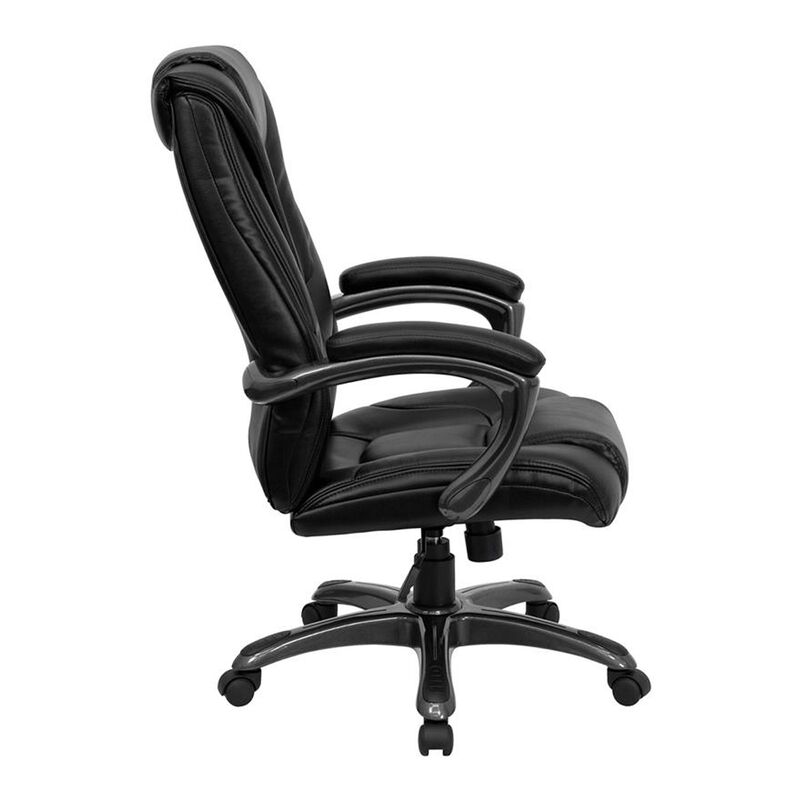 Oma High Back Black LeatherSoft Layered Upholstered Executive Swivel Ergonomic Office Chair with Smoke Metal Base and Arms image number 6