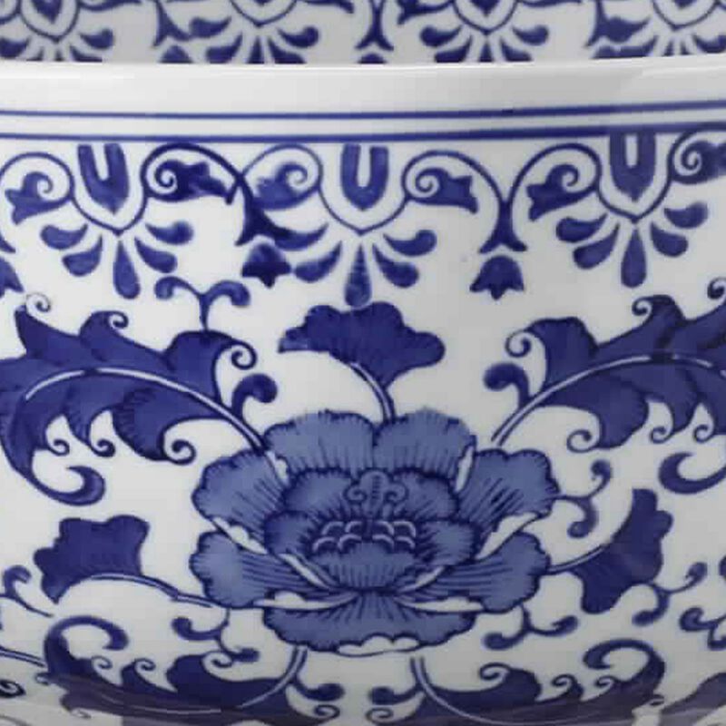 Round Ceramic Bowl with Floral Print, Set of 2, Blue And White, image number 3