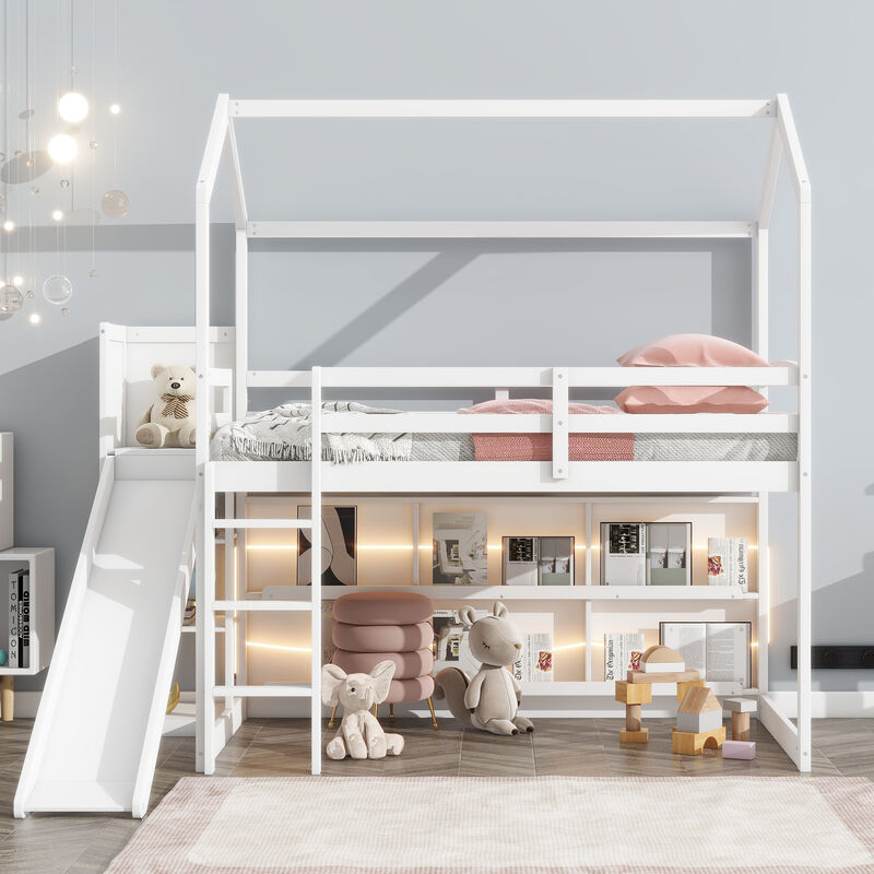 Merax Wood House Loft bed with Slide
