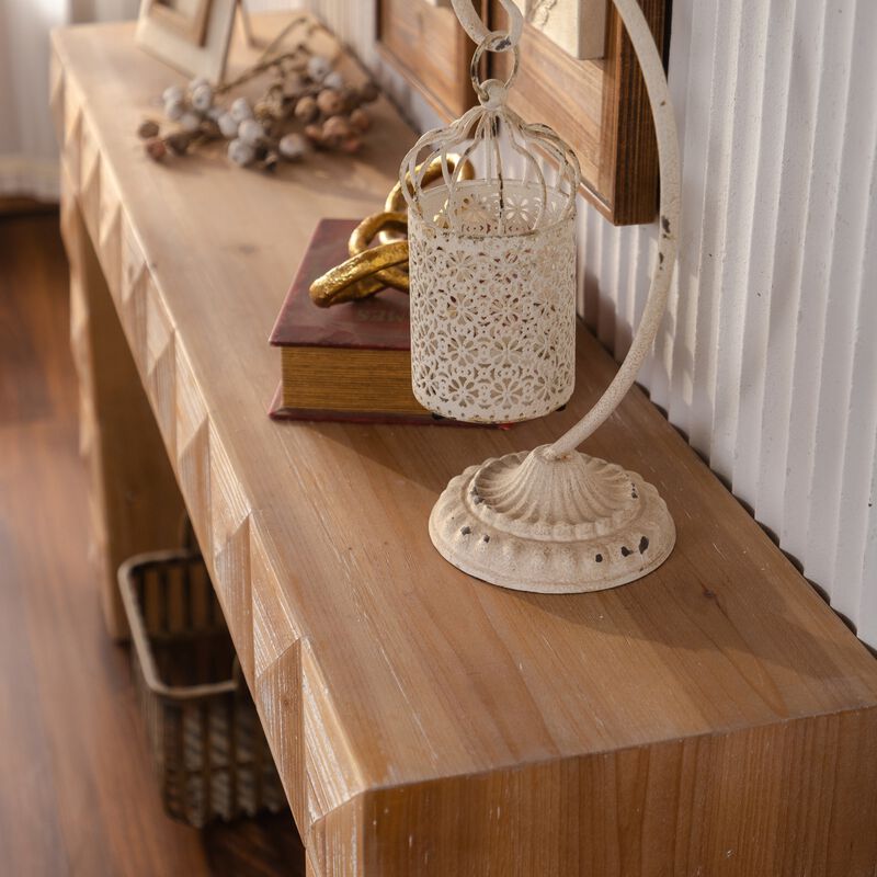 59.06"Rustic Geometric Relief Console Table-Entryway Table with 3D Carved Details image number 5