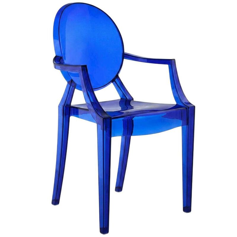 Acrylic Stackable Dining Armchair, Contoured Back, Blue image number 0