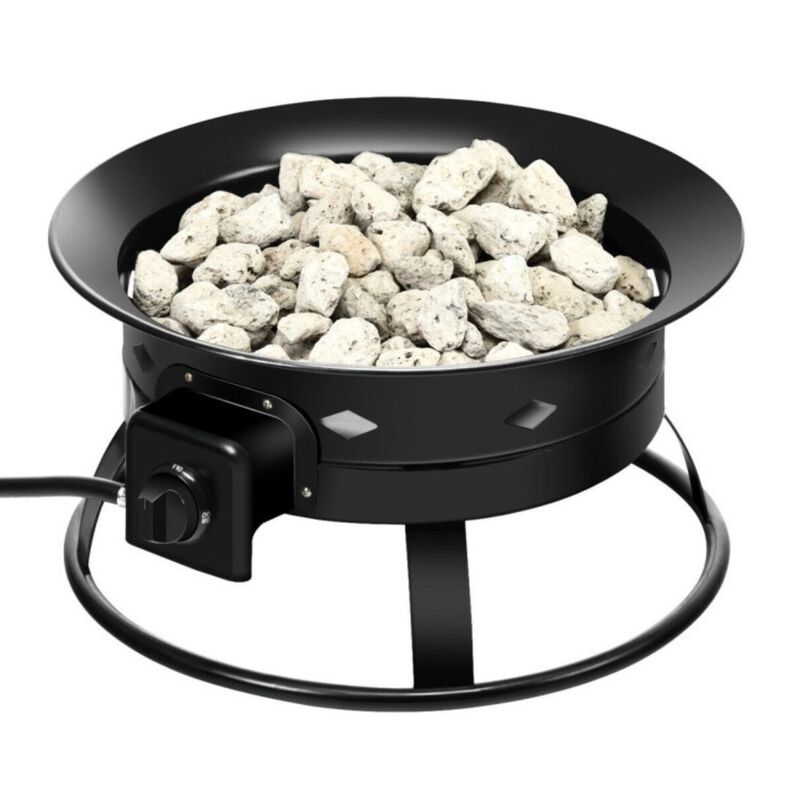 QuikFurn Portable Outdoor Black Metal Propane Fire Pit with Cover and Carry Kit