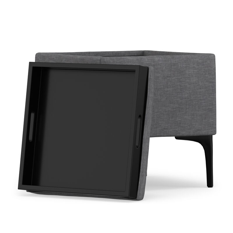Natasha 18 inch Wide Mid Century Square Mid&nbsp;Century Storage Ottoman with Tray in Slate Grey Polyester Linen, Assembled image number 3