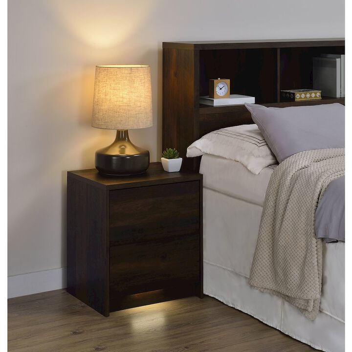 Plethoria Home Geary Dark Pine 2-drawer Nightstand LED Lights and USB