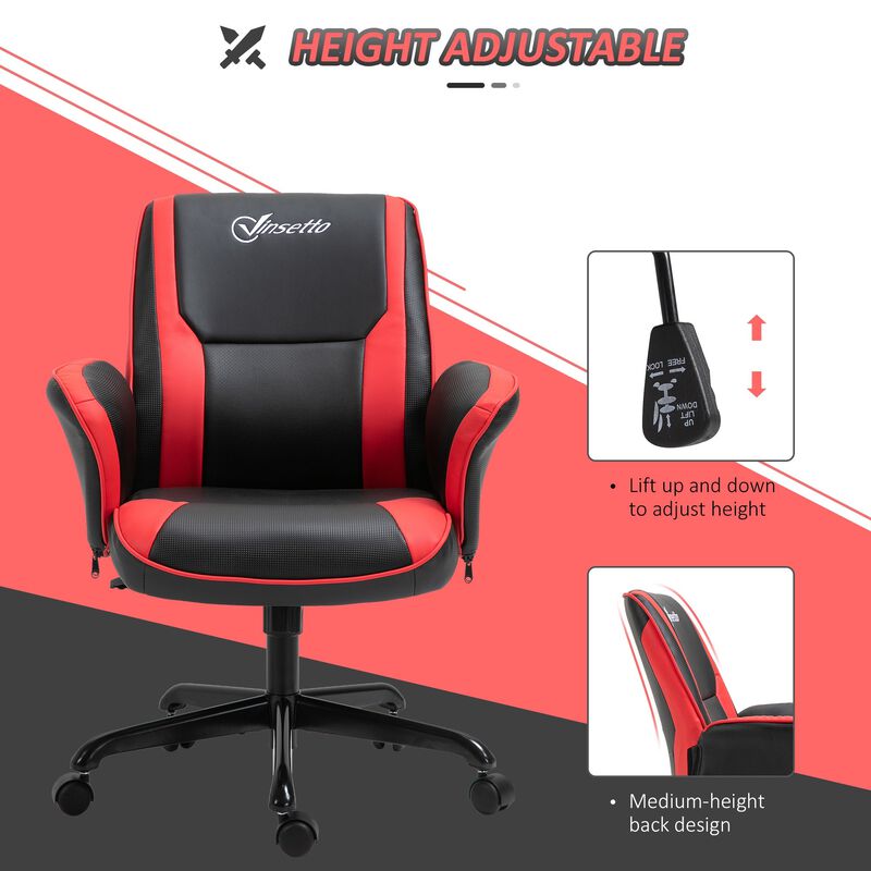Racing Gaming Chair Faux Leather Adjustable Height with Wheels  Armrest  Mid Back Home Office