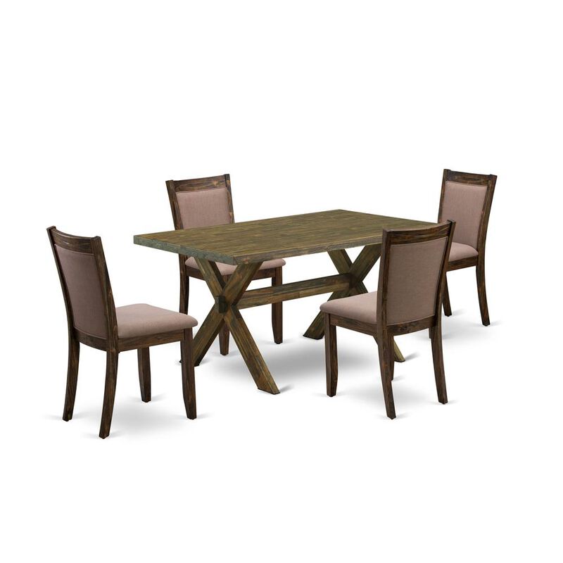 X776MZ748-5 - 5-Pc Modern Dining Set - 4 Parson Chairs and 1 Dining Table (Distressed Jacobean Finish)