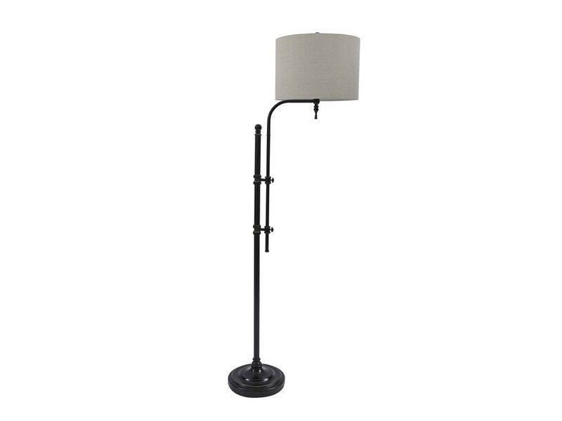 Contemporary Drum Shade Metal Frame Floor Lamp, Black and Light Gray - Benzara image number 0