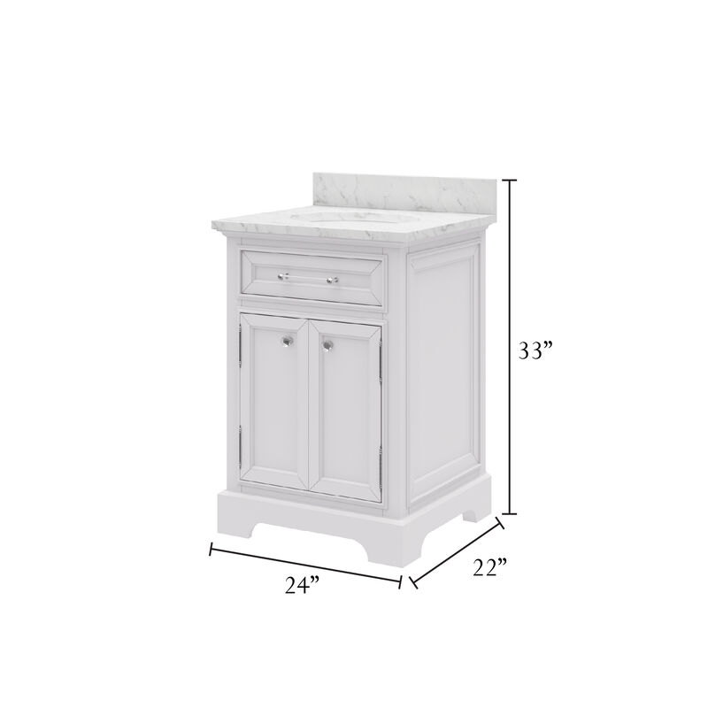 Derby 24 In. Single Sink Carrara White Marble Countertop Bath Vanity In Pure White