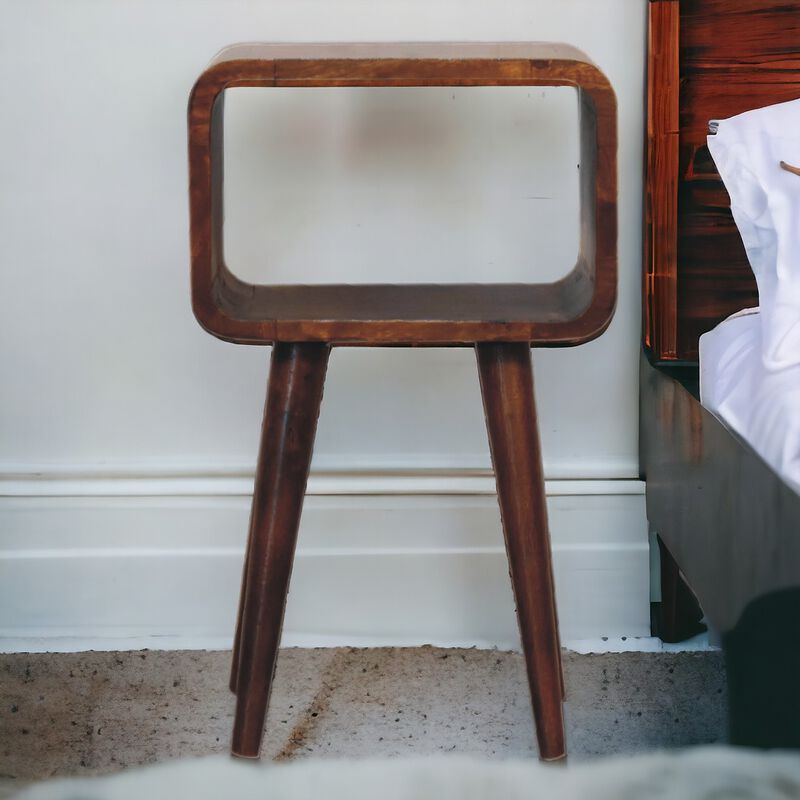 Mini Chestnut Curved Solid Wood  Open NightStand