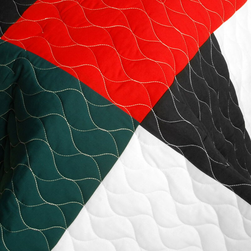 Soft Patchwork Striped Quilt 3 Piece Set with Vermicelli Quilted Design Bedding-Multi Color image number 3