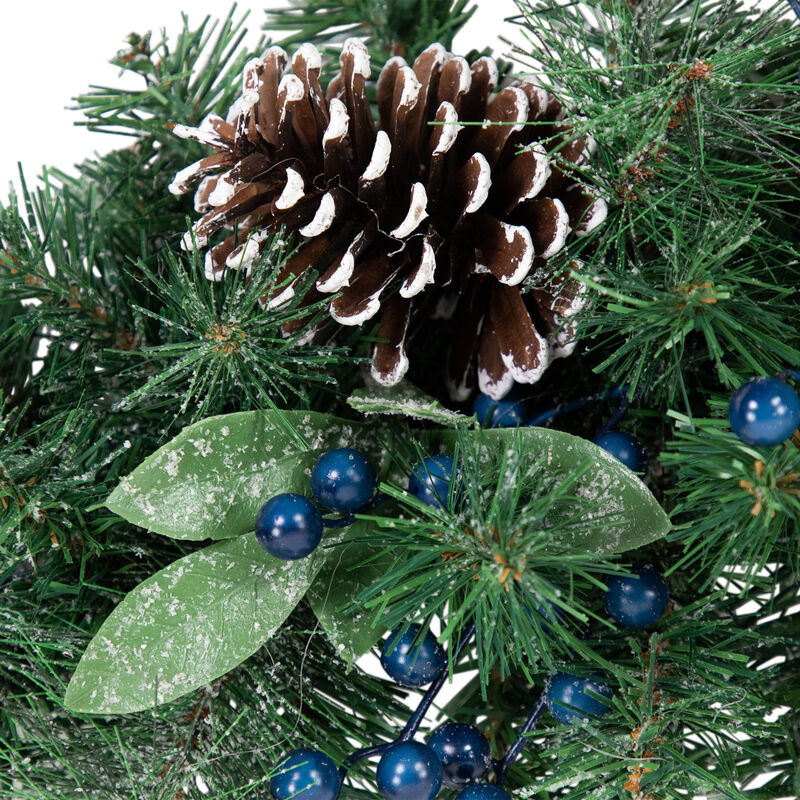 28" Mixed Pine and Blueberries Artificial Christmas Teardrop Swag - Unlit