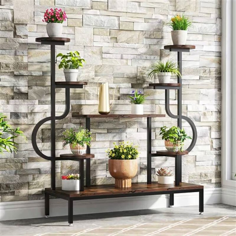 Modern Metal and Wood Stepped Shelf Bookcase with Industrial Design