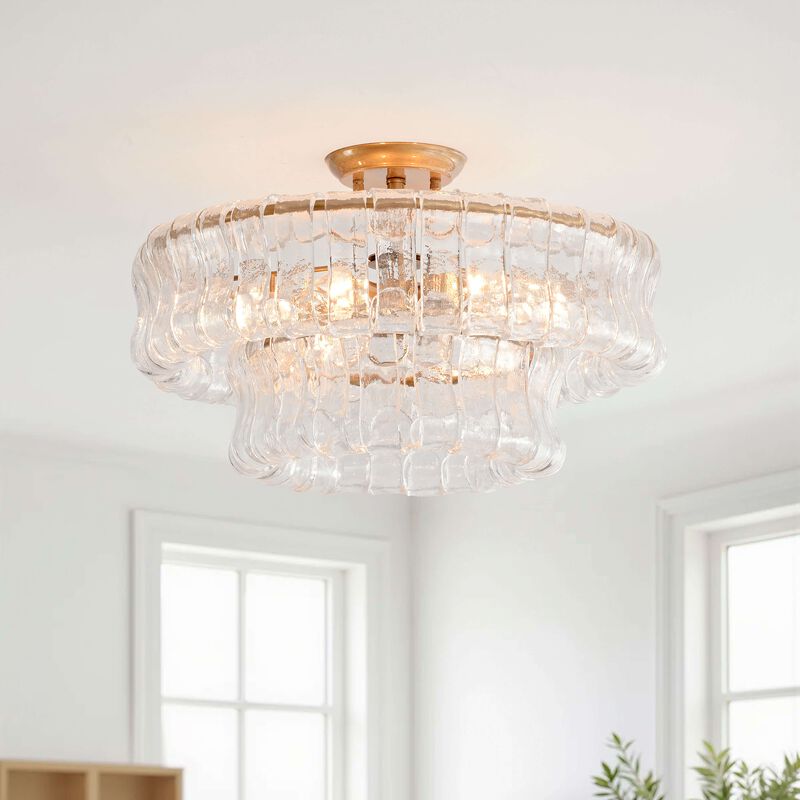 Abigail 5-Light 18" 2-Tier Brushed Brass Round Flush Mount image number 9