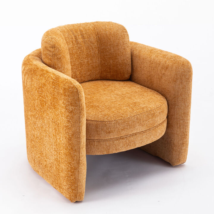 Mid Century Modern Barrel Accent Chair Armchair for Living Room, Bedroom, Guest Room, Office, pumpkin orange