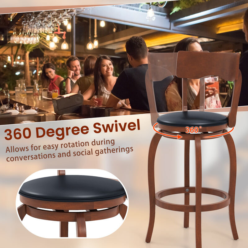 Swivel Bar Stools Set of 2 with Rubber Wood Frame and Upholstered Seat