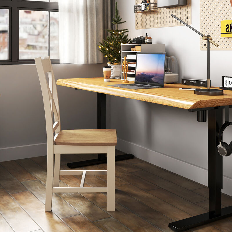 Wooden Dining Chairs Set of 2 with High Back and Rubber Wood Frame