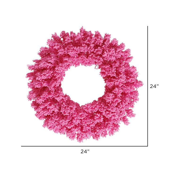 Vickerman 24" Flocked Pink Fir Artificial Christmas Wreath, Unlit - Faux Fir Christmas Wreath - Indoor Seasonal Home Decor