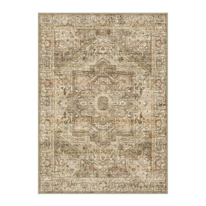 HomeRoots Floral Medallion Washable Area Rug
