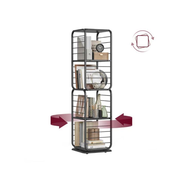 4-Tier Rotating Bookshelf with Bookends for Easy Access and Stylish Organization