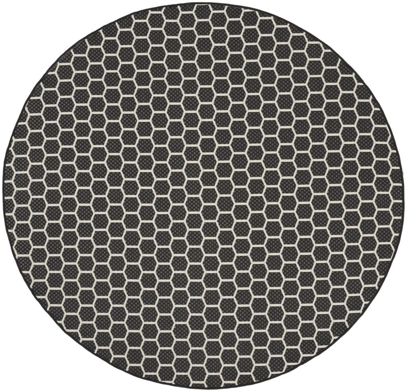 HomeRoots 8' Black And Ivory Geometric Indoor Outdoor Area Rug image number 2