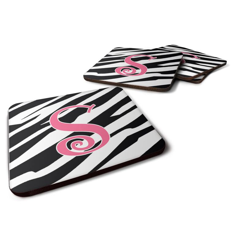Caroline's Treasures CJ1037-SFC Monogram-Zebra Stripe and Pink Foam Coasters (Set of 4), Initial Letter S, 3.5 H x 3.5 W, Multicolor