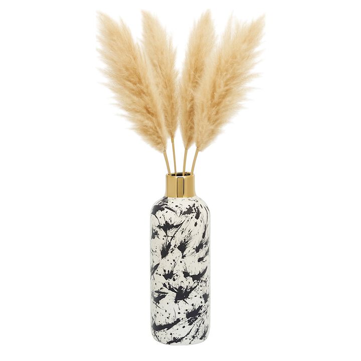 15"h Vase W/ Gold Neck, White/black