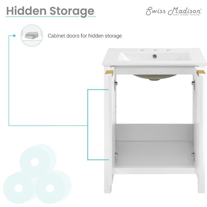 Bastille 24 in. White Bathroom Vanity with 3-Hole Ceramic Sink Top