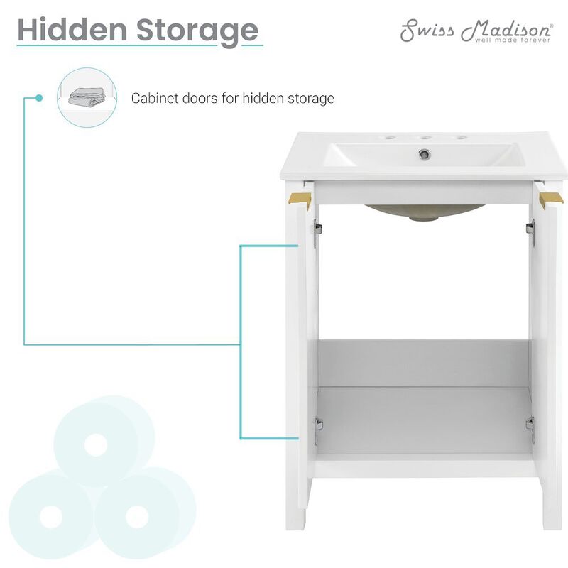 Bastille 24 in. White Bathroom Vanity with 3-Hole Ceramic Sink Top image number 1