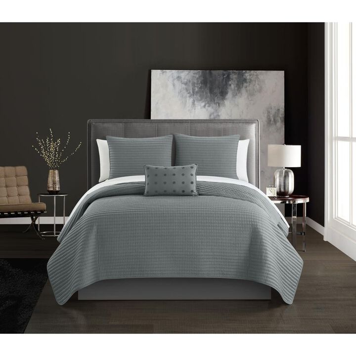 Chic Home Hayden Striped Box Stitched Design Bed In A Bag Quilt Set - King 104x90", Grey