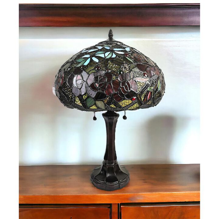 Hivvago 24" Dark Brown Metal Two Light Candlestick Table Lamp With Red Dome Shade