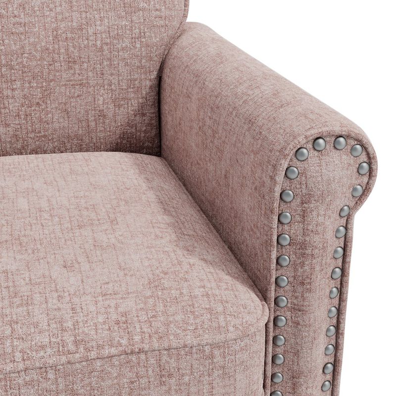 HL Home Furnishings Jean Rolled Armchairs with Nailheads in Pink Chenille