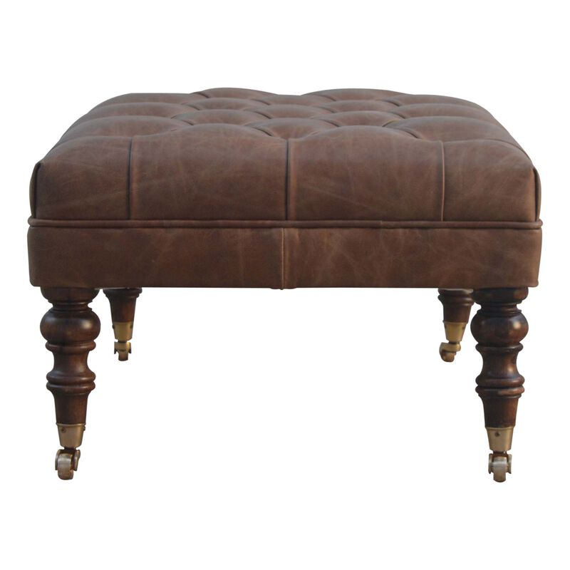 Buffalo Leather Ottoman with Castor Legs