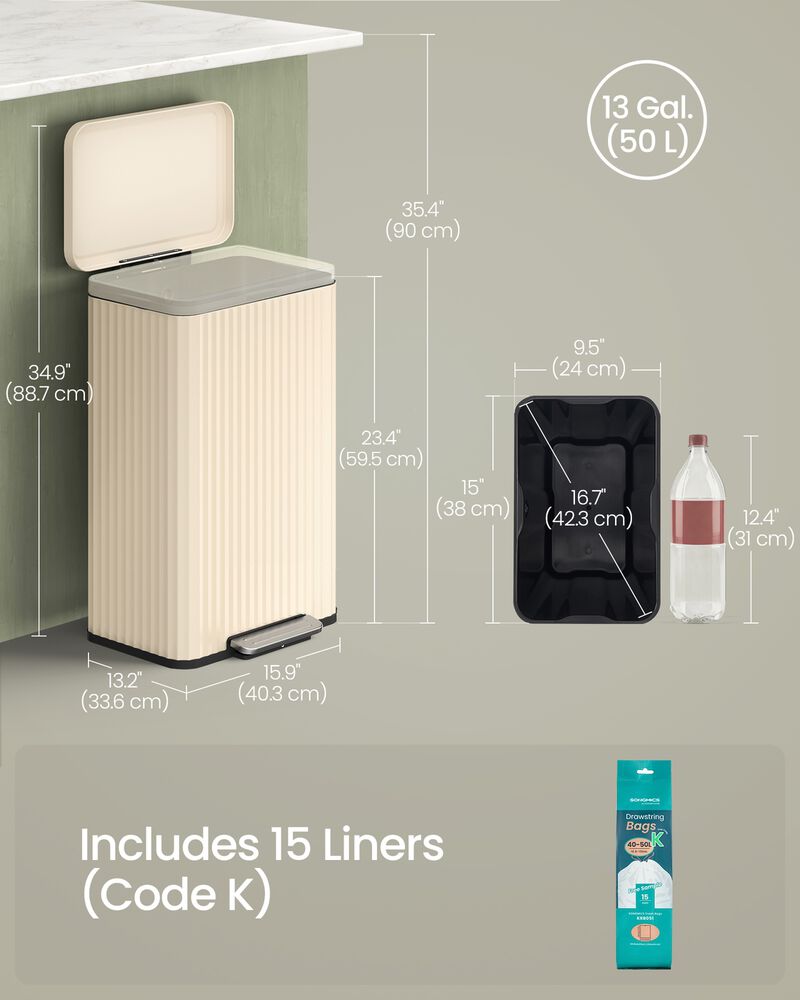 50 Liter Stainless Steel Trash Can with Lid Removable Inner Bucket image number 6