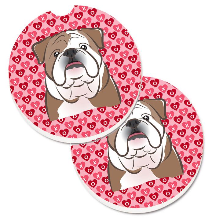 Caroline's Treasures English Bulldog Hearts Set of 2 Cup Holder Car Coasters, 2.56, Multicolor