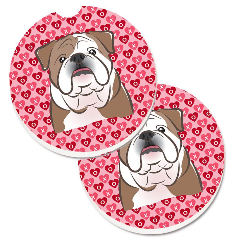 Caroline's Treasures English Bulldog Hearts Set of 2 Cup Holder Car Coasters, 2.56, Multicolor