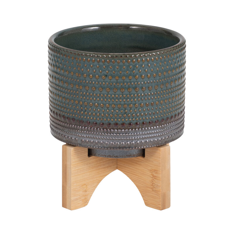 5" Dotted Planter W/Wood Stand image number 3