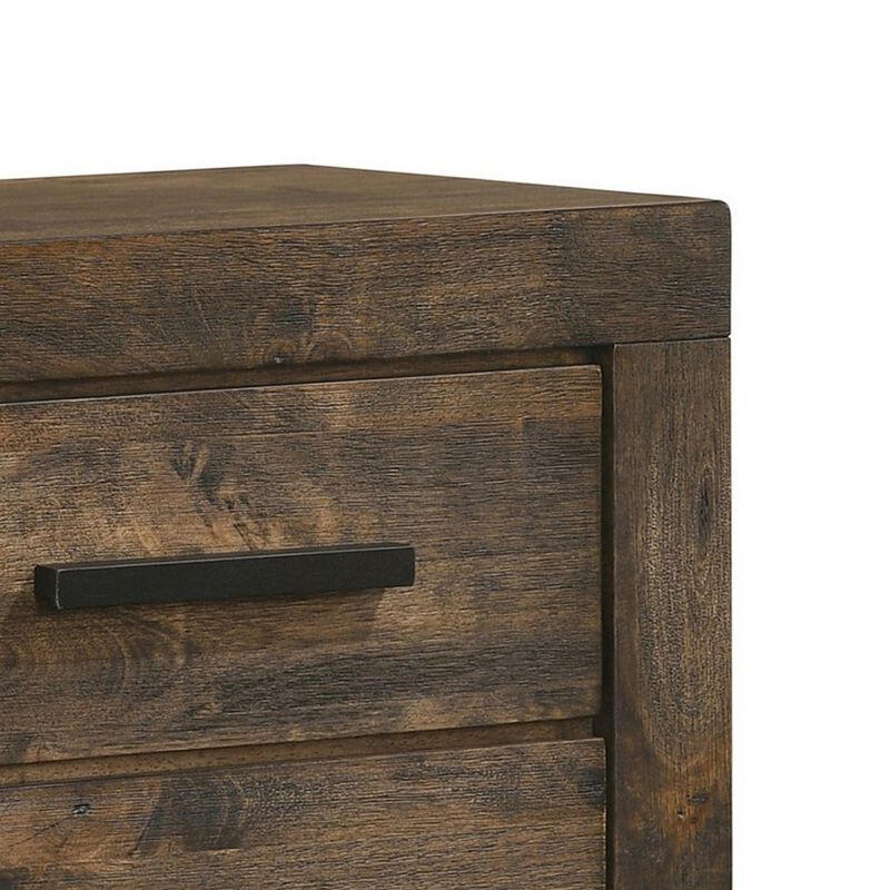 Wooden Nightstand with 2 Drawers and Grain Details, Brown-Benzara