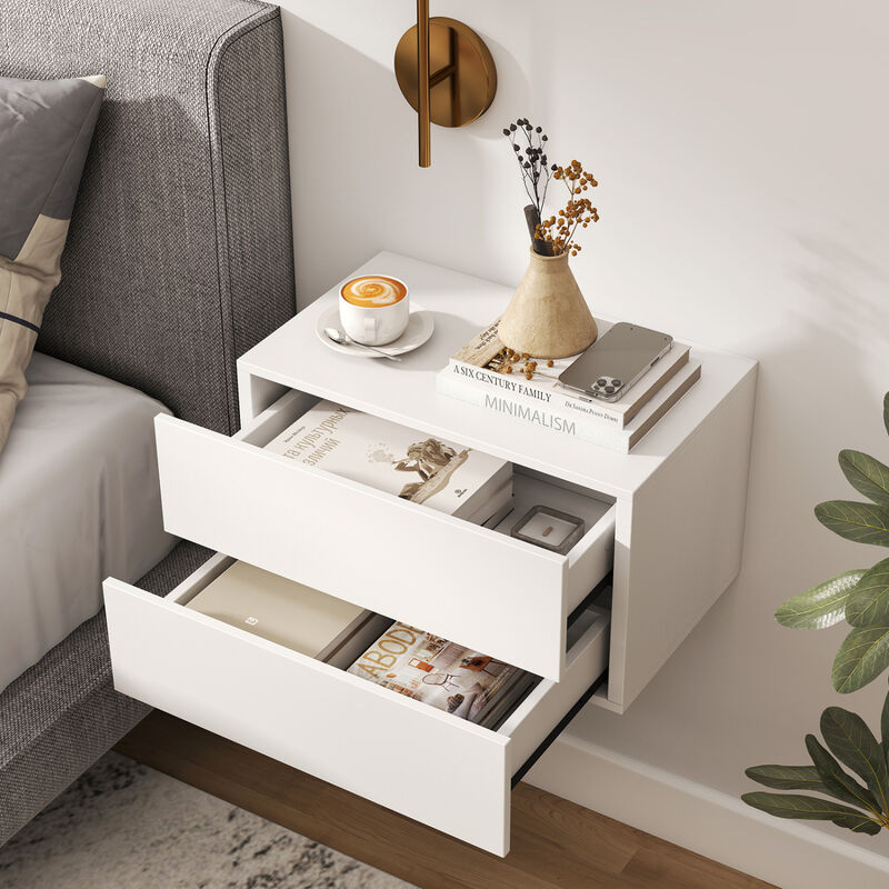 Floating Nightstand with 2 Drawers Wall Mounted Bedroom Bedside Table image number 5