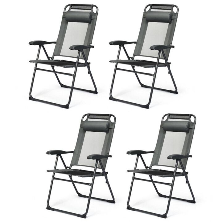 Hivvago 4 Pieces Patio Garden Adjustable Reclining Folding Chairs with Headrest