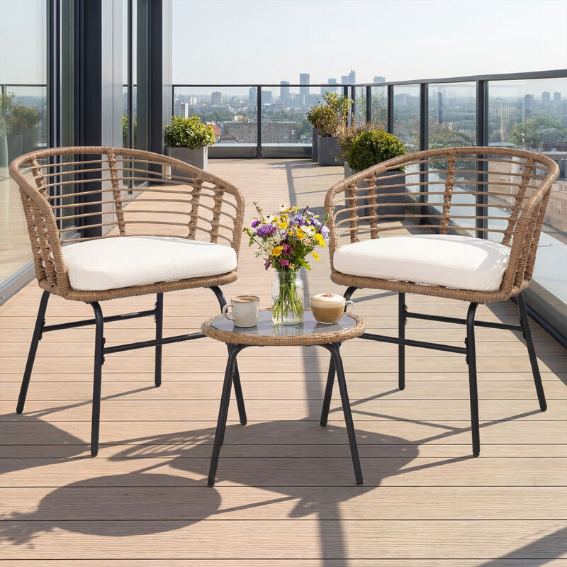 Outdoor 3-Piece Patio Furniture Set with White Comfortable Cushions image number 2