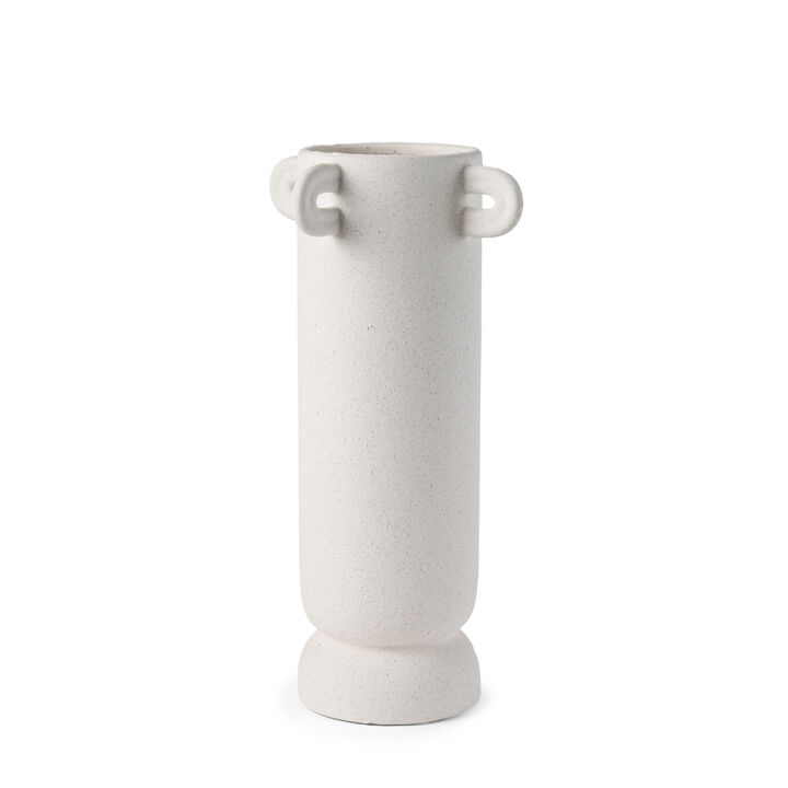 HomeRoots 16" Off White Cylinder Ceramic Table Vase With Handles