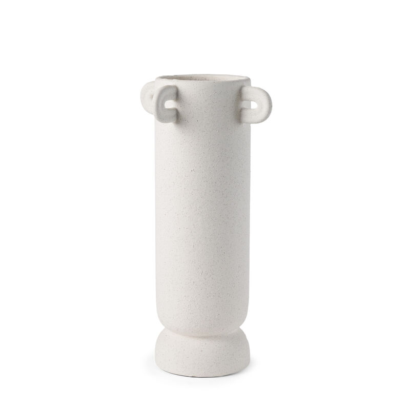 HomeRoots 16" Off White Cylinder Ceramic Table Vase With Handles image number 0