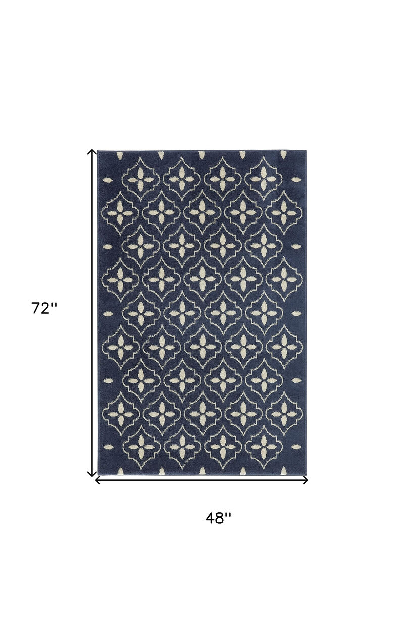 HomeRoots 4' X 6' Navy Blue And Ivory Geometric Indoor Outdoor Area Rug image number 5