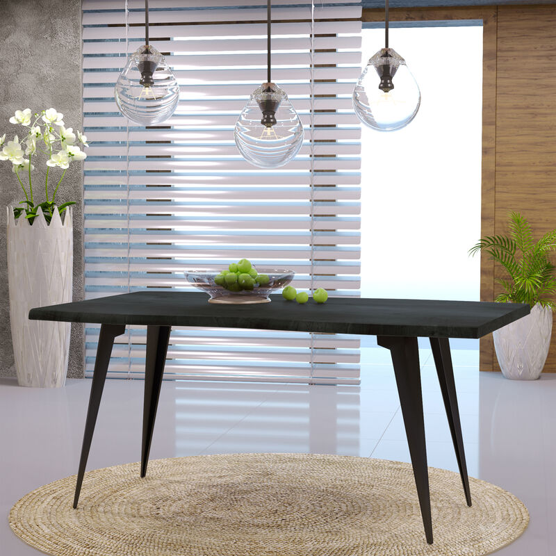 LeisureMod Ravenna Modern Rectangular Wood 63" Dining Table With Metal Legs