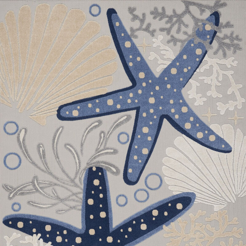 HomeRoots 7' X 10' Navy Blue And Gray Starfish Indoor Outdoor Area Rug image number 3