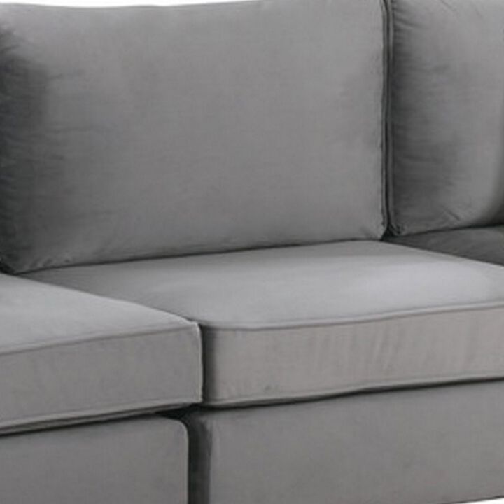 Moshe 90 Inch Modern 3 Piece Sofa with Pillows, Modular Seats, Gray Velvet-Benzara