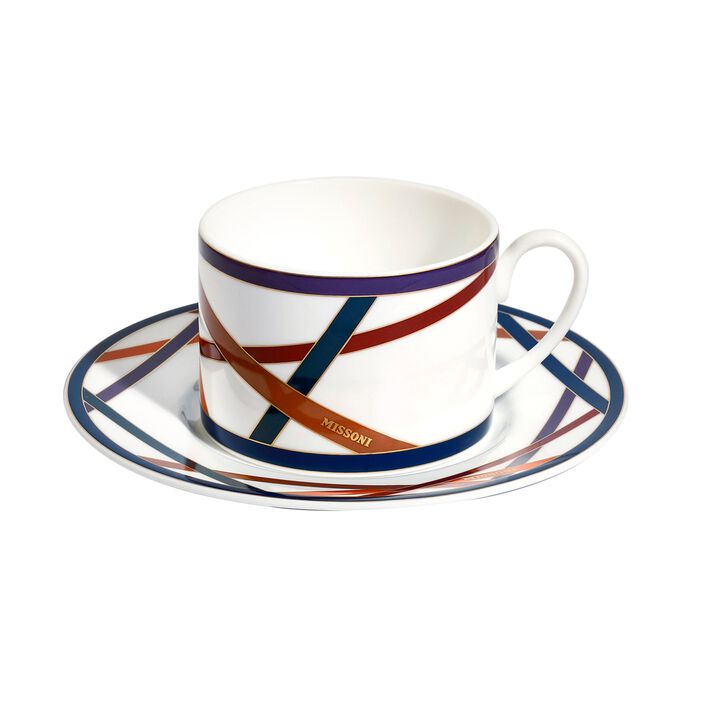 Tea Cup & Saucer NASTRI MULTICOLOR Set of 6, cup diam. 3.35", H 2.36", saucer diam. 6.1"
