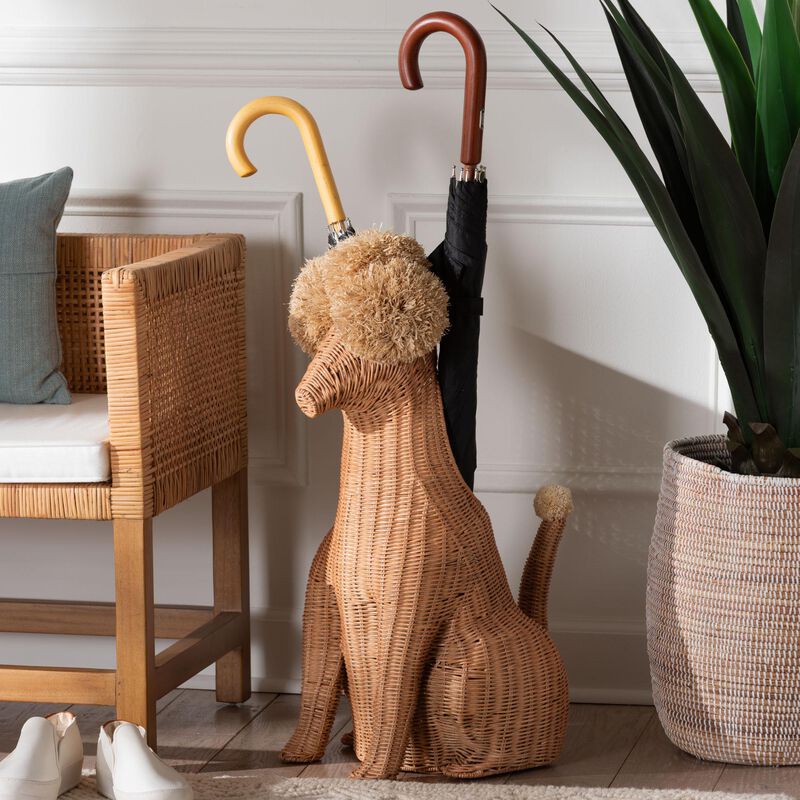 bali & pari Persis Natural Rattan Poodle Umbrella Holder - Handwoven Wicker Storage Solution image number 5